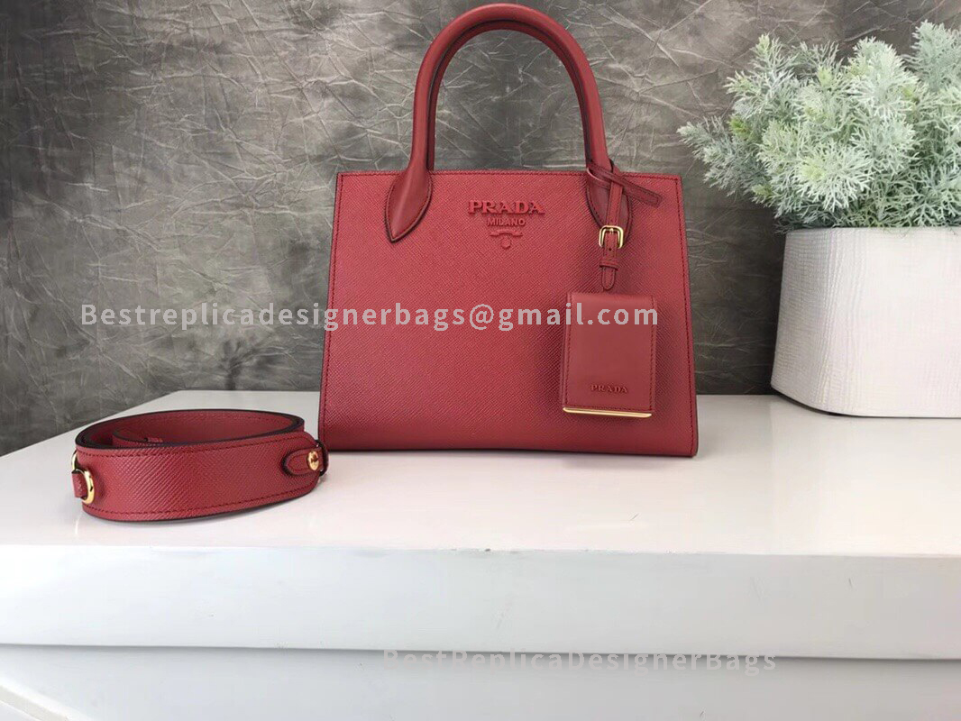 Prada Monochrome Red Medium Saffiano Leather Shoulder Bag GHW 127